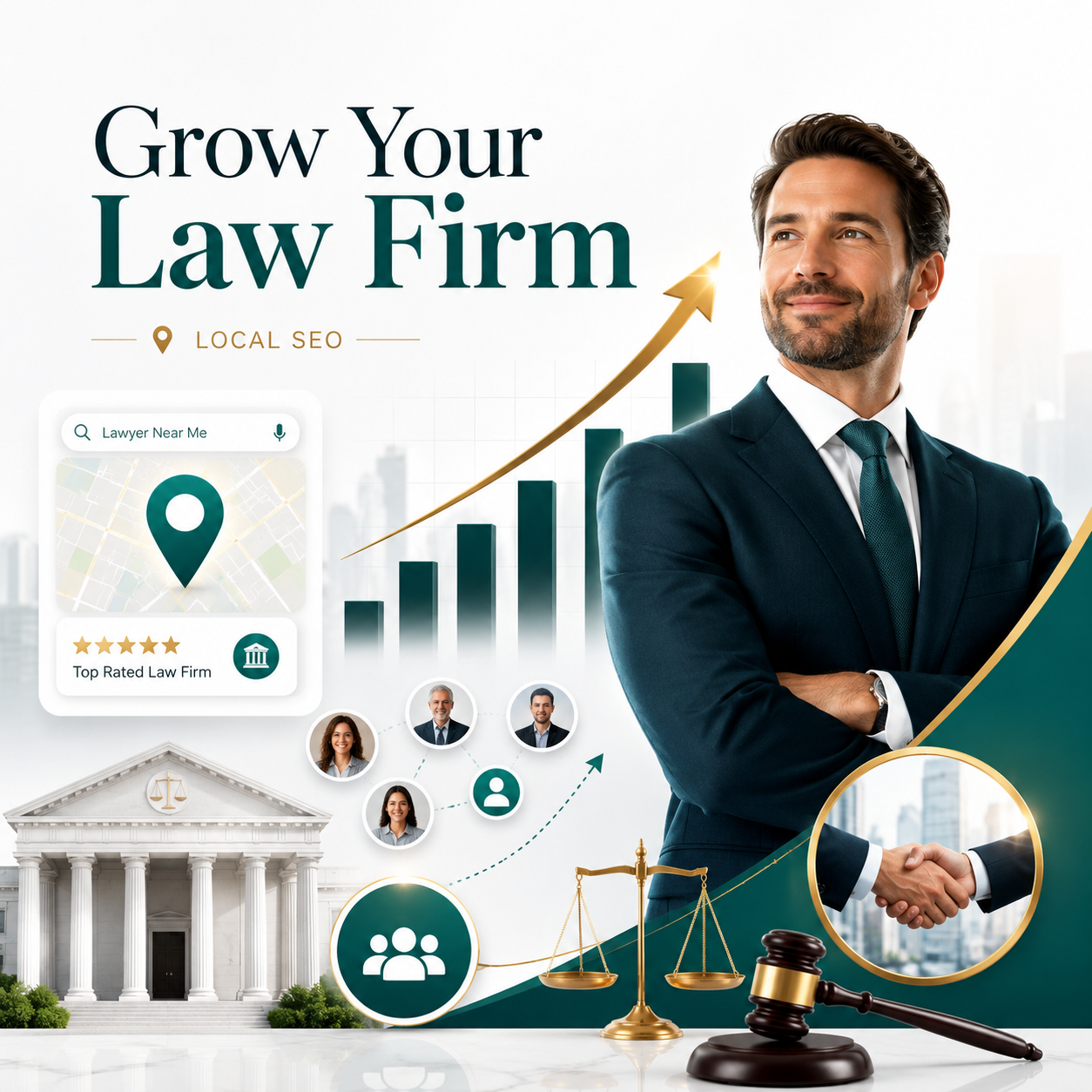 Law firm growth and local SEO strategy visual